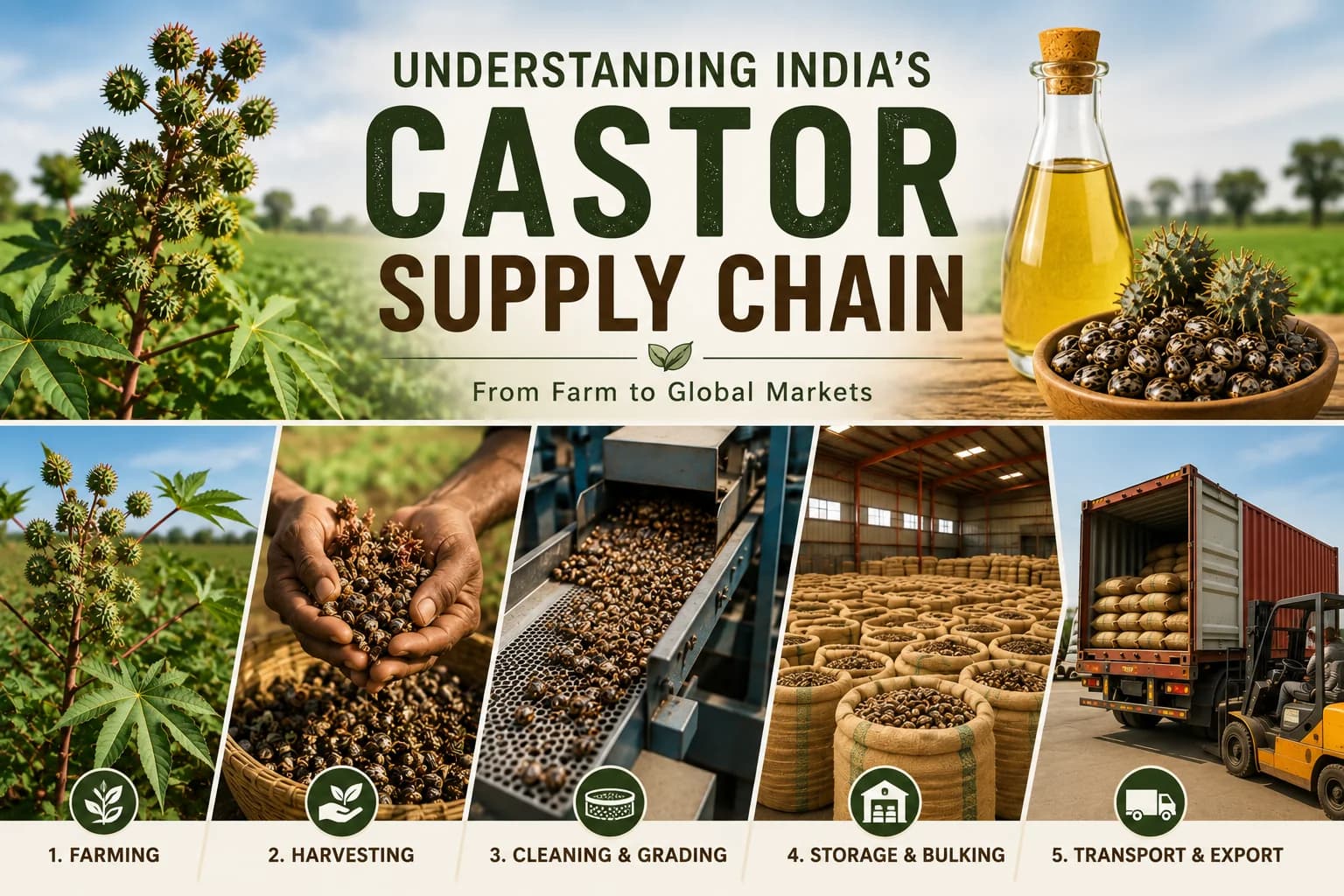 Understanding India's Castor Supply Chain — from plant and hand-harvested seed through processing, warehousing and shipment
